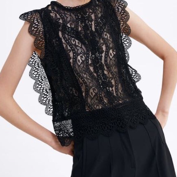 Zara Tops - Zara black lace top size M.